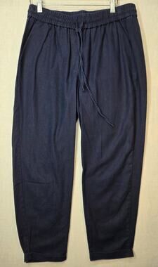 J.Crew Navy Blue Linen Blend Drawstring Pull On Pants Size 8 Minimalist,Preppy